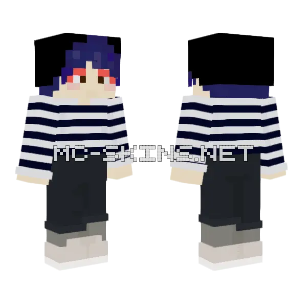 Striped Shirt Purple Hair Minecraft skin, front and back