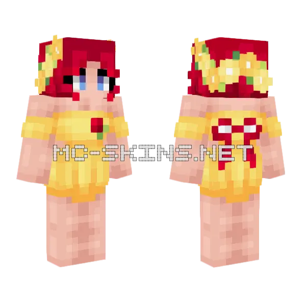 Sunflower Dress w Rose Red Minecraft skin, front and back