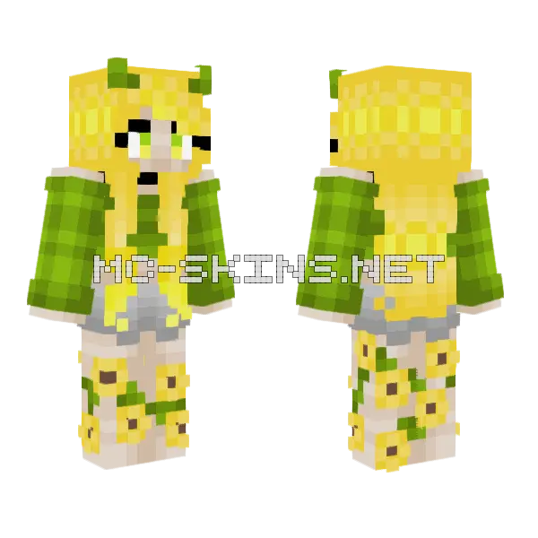 Sunflower Yellow Blonde Croptop Minecraft skin, front and back