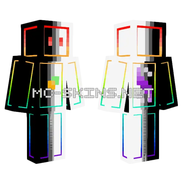 Super Cool Mango Rainbow Robot Minecraft skin, front and back