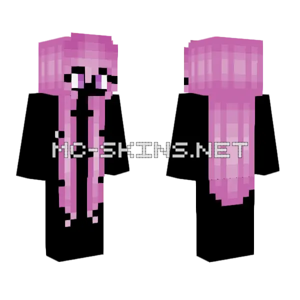 Super Long Bubblegum Pink Hairbase Minecraft skin, front and back