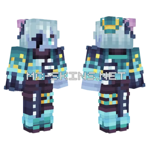 Sykkuno Aqua Archers Rookie Minecraft skin, front and back