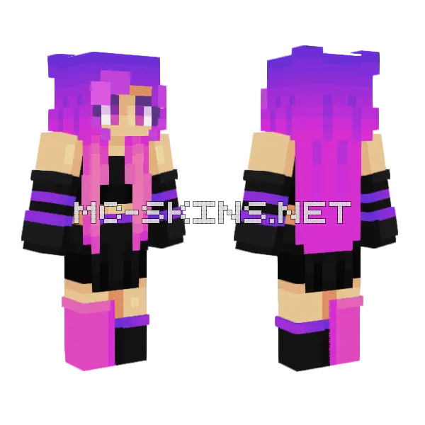 Synthwave Girl Minecraft skin, front and back