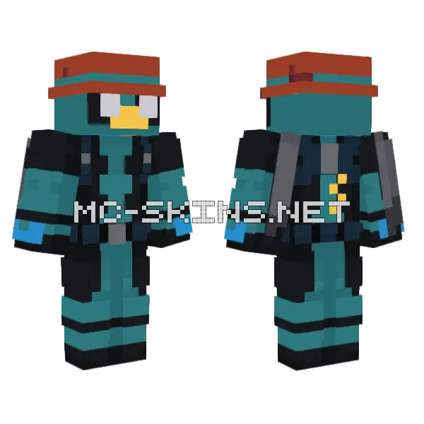 Teal and Black Mech Suit, front and back