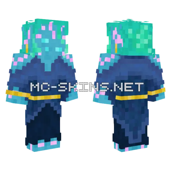 Teal and Blue Ice Creature Minecraft skin, front and back