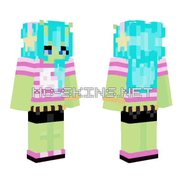 Teal Hair Alien Girl, front and back