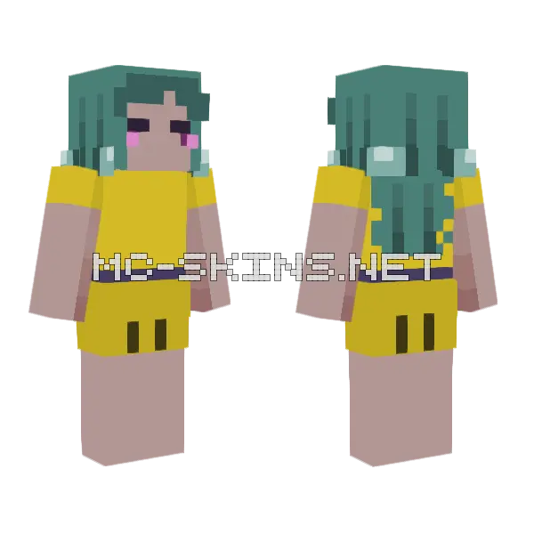 Teal Haired Angel Minecraft skin, front and back