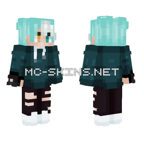 Teal Haired Hoodie Boy, front and back