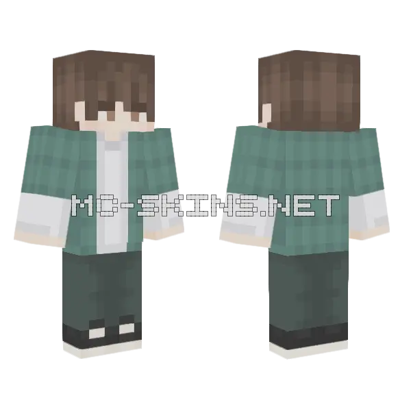 Teal Jacket Boy Minecraft skin, front and back