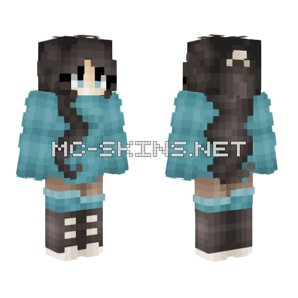 Teal Sweater Dress Minecraft skin, front and back