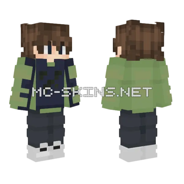 Tewst Green Jacket Boy Minecraft skin, front and back