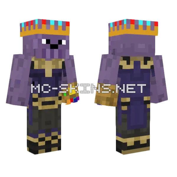 Thanos With Crown Minecraft skin, front and back