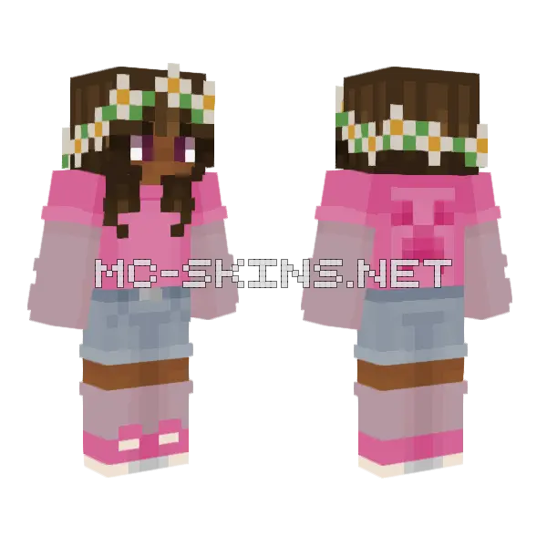 The Pink Flower Girl Minecraft skin, front and back