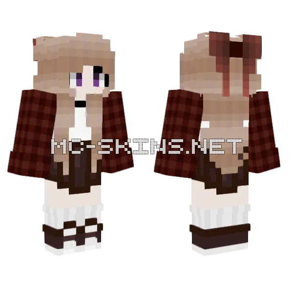 Timber Jack Girl W Bow Minecraft skin, front and back