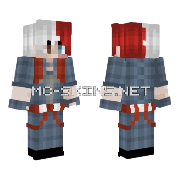 Todoroki Blue Plaid Minecraft skin, front and back
