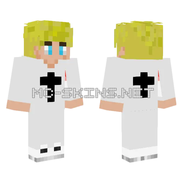Tommyinnit Catholic Minecraft skin, front and back