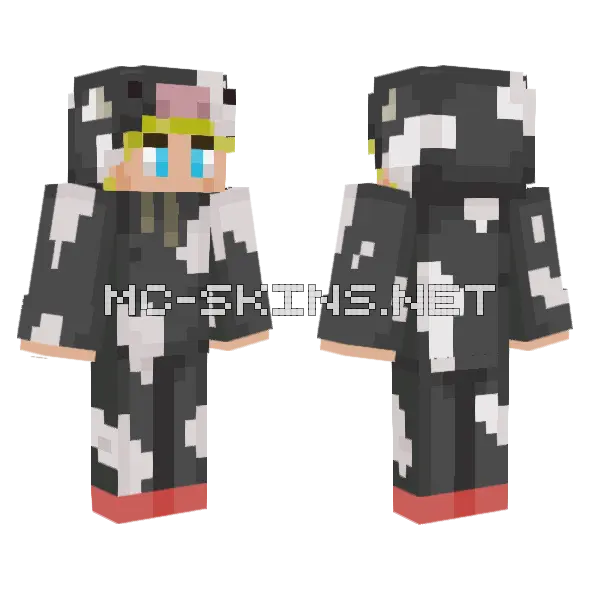 Tommyinnit Cow Onesie Minecraft skin, front and back