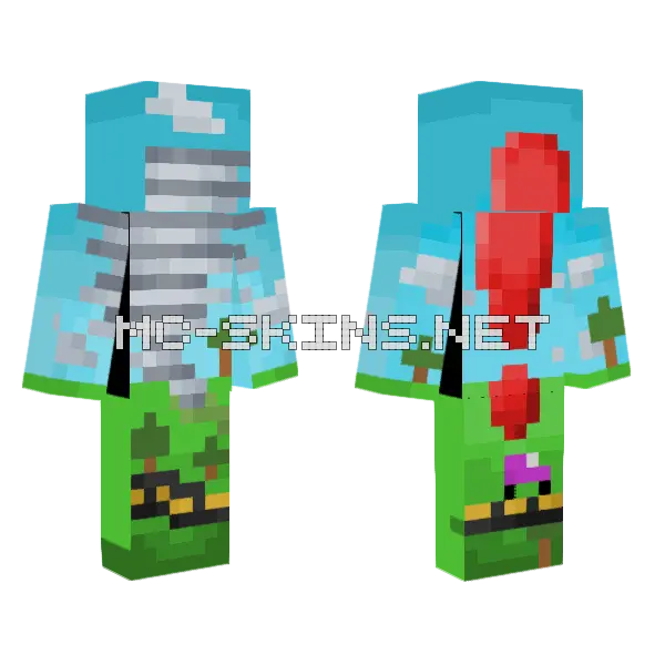 Tornado Announcement Pixelart Minecraft skin, front and back
