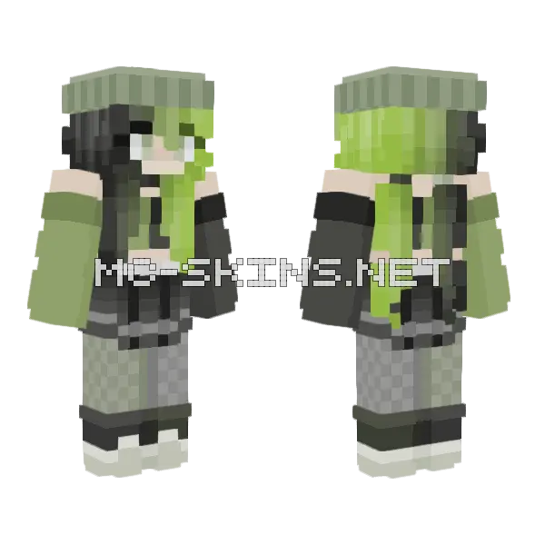 Toxic Green Hair Girl Minecraft skin, front and back