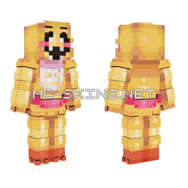 Toy Chica No Beak Minecraft skin, front and back