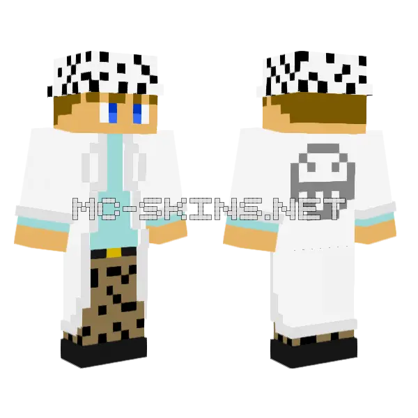 Trafalgar Law x Rick Sanchez Minecraft skin, front and back