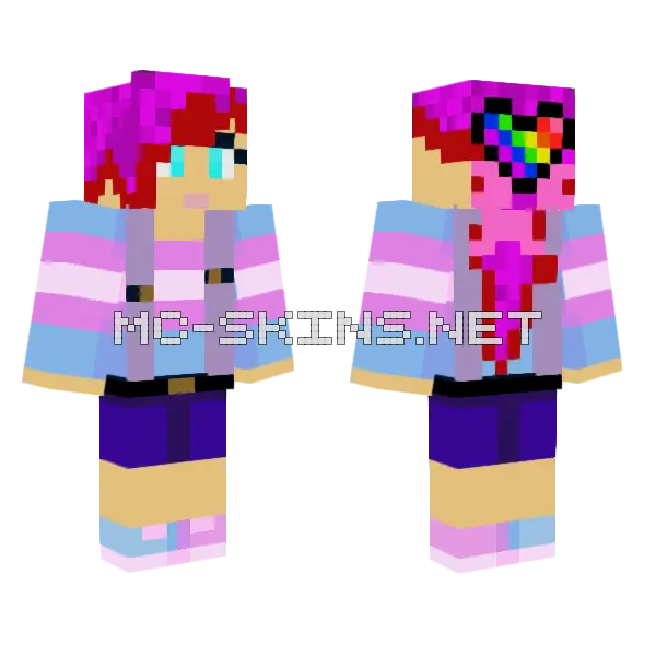 Trans Pride Girl Minecraft skin, front and back