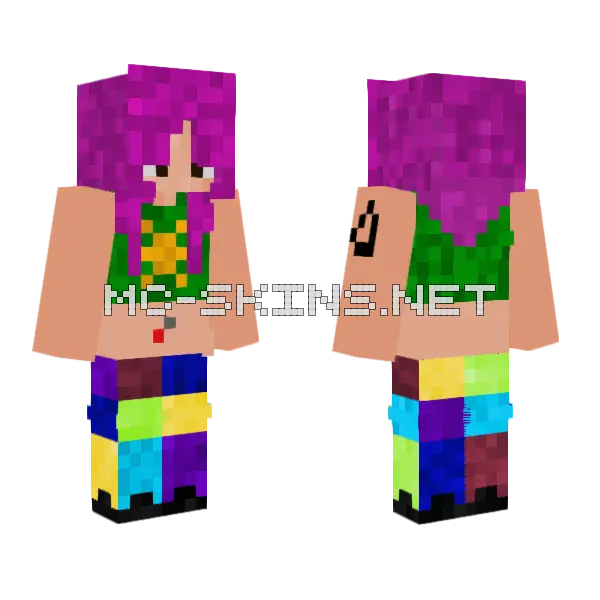 Transmilover Pelo Rosa Morado Minecraft skin, front and back