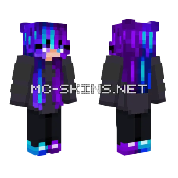 Tsukiiii Blue Purple Minecraft skin, front and back