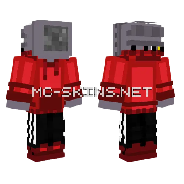 TV Head Red Hoodie Minecraft skin, front and back