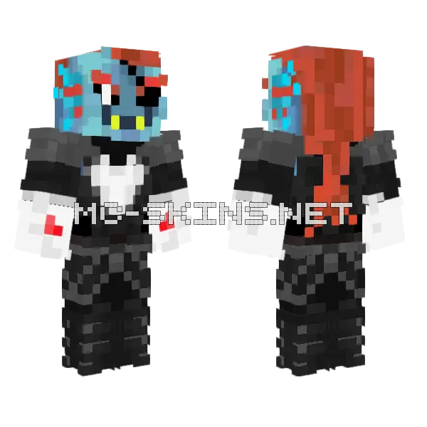 Undyne The Undying Battle 2 Minecraft skin, front and back