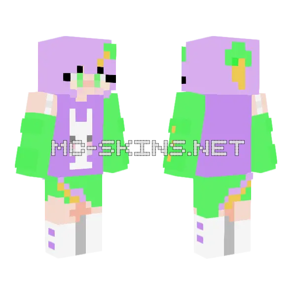 Unshaded Purple Bunny Girl Minecraft skin, front and back