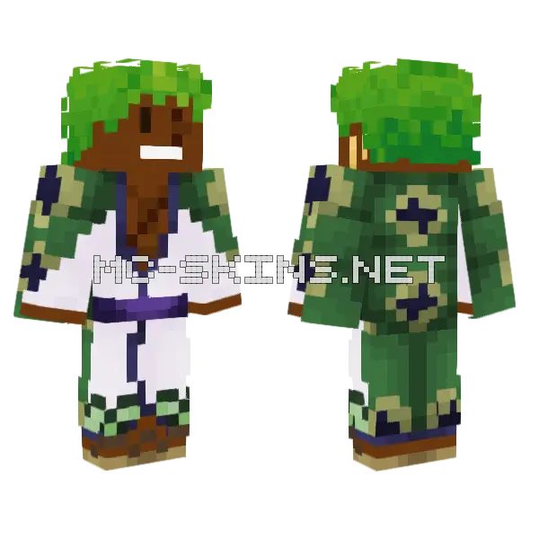 Updated Wano Zoro Nick Minecraft skin, front and back