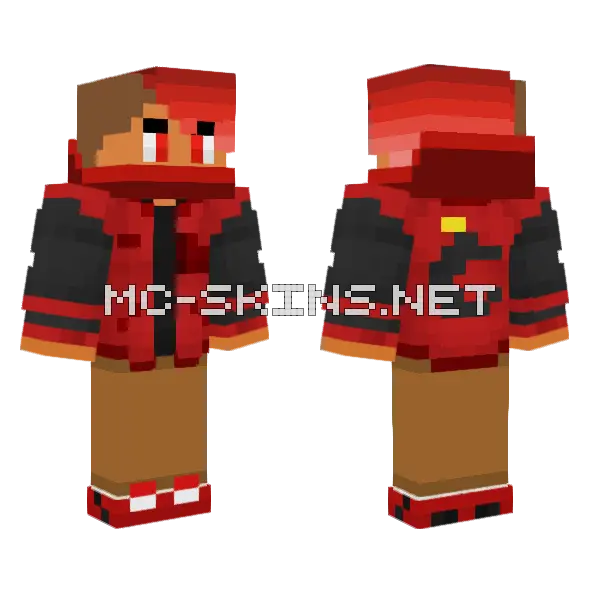 Varsity Jacket Red Hooded Minecraft skin, front and back