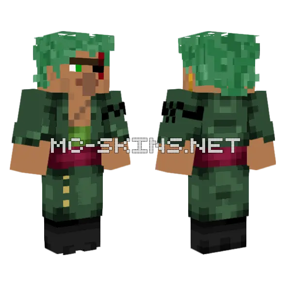 Villager Zoro Minecraft skin, front and back