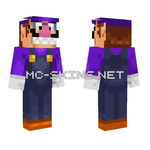 Waluigi Minecraft skin, front and back