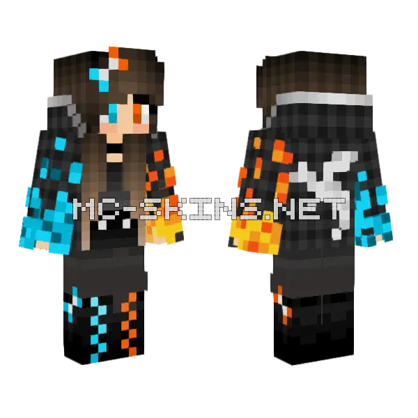 Water Fire Girl Minecraft skin, front and back