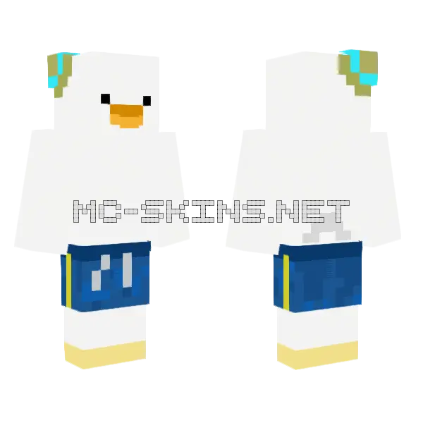 White Duck With Swimming Trunks, front and back