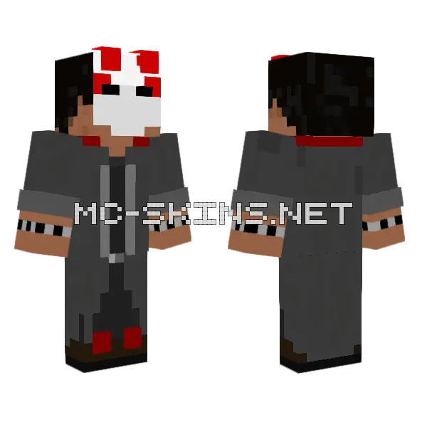 White Fox Masked Man Minecraft skin, front and back