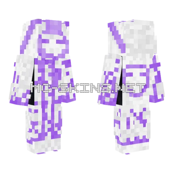 White Ghillie Purple Infestation Minecraft skin, front and back