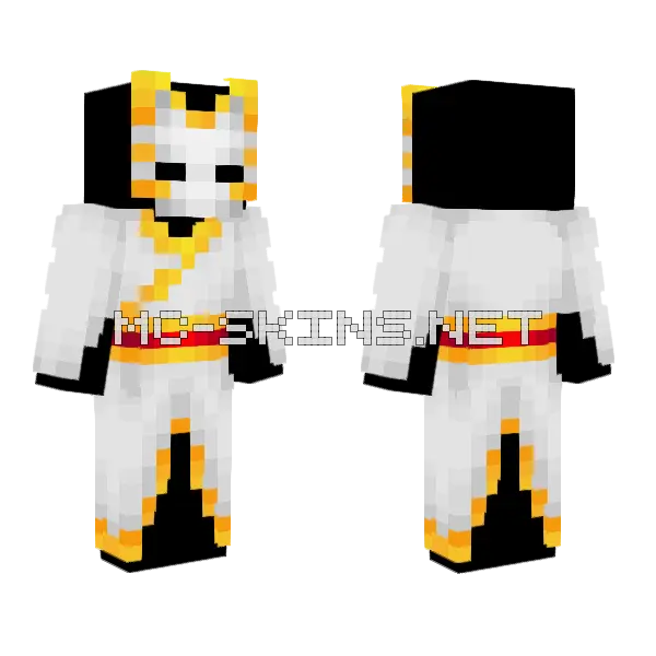 White Gold Kimono Kitsune Mask Minecraft skin, front and back