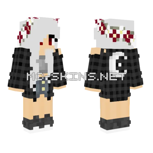 White Hair Red Eyes Girl Minecraft skin, front and back
