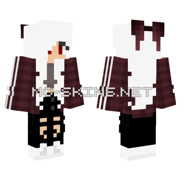 White Hair Red Eyes Girl Red Sweater Minecraft skin, front and back