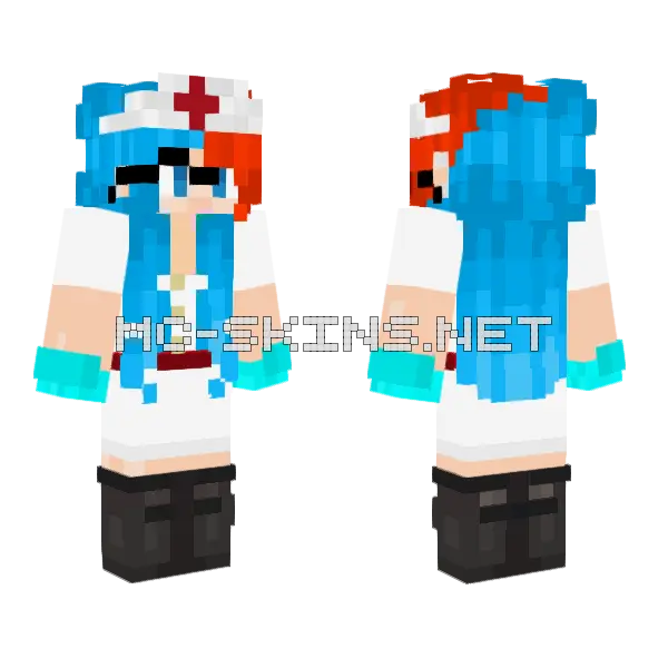 Wintma Blue Hair Girl Minecraft skin, front and back