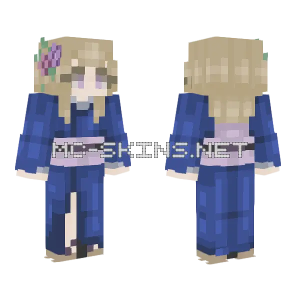 Wisteria Kimono Girl Minecraft skin, front and back