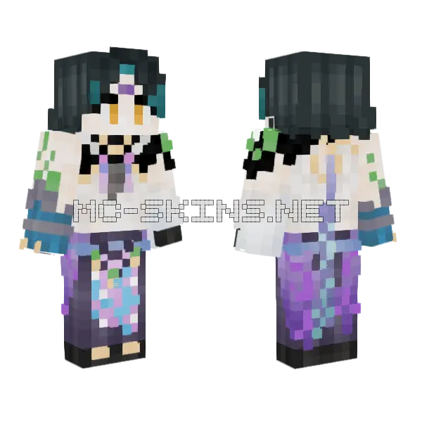 Xiao Genshin Impact Minecraft skin, front and back