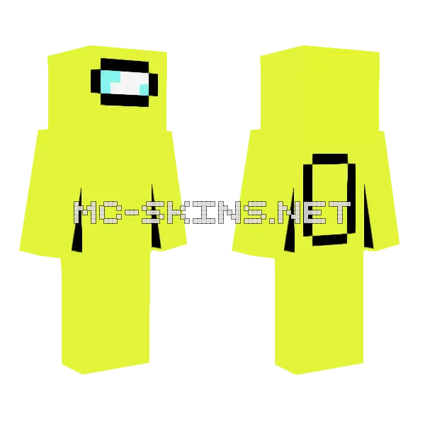Yellow Among Us Character Minecraft skin, front and back