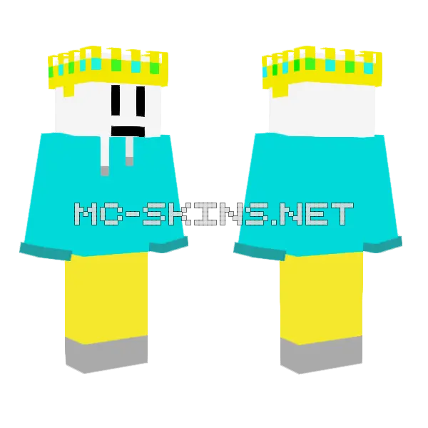 Yellow and Teal Blocky Outfit, front and back
