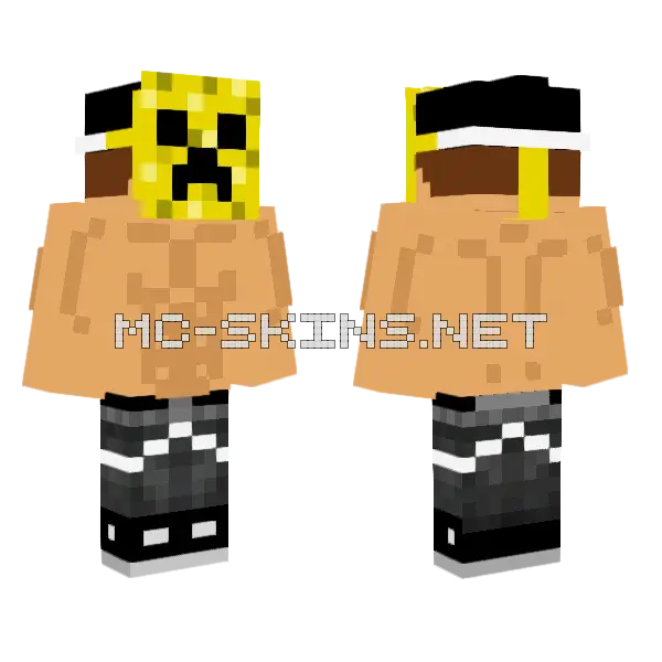 Yellow Creeper Mask Boy Minecraft skin, front and back