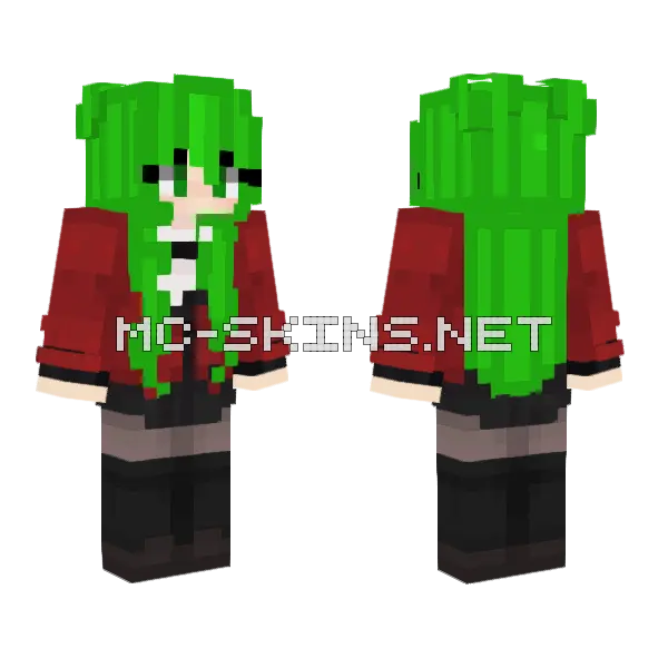 Yolonea Green Hair Girl Minecraft skin, front and back
