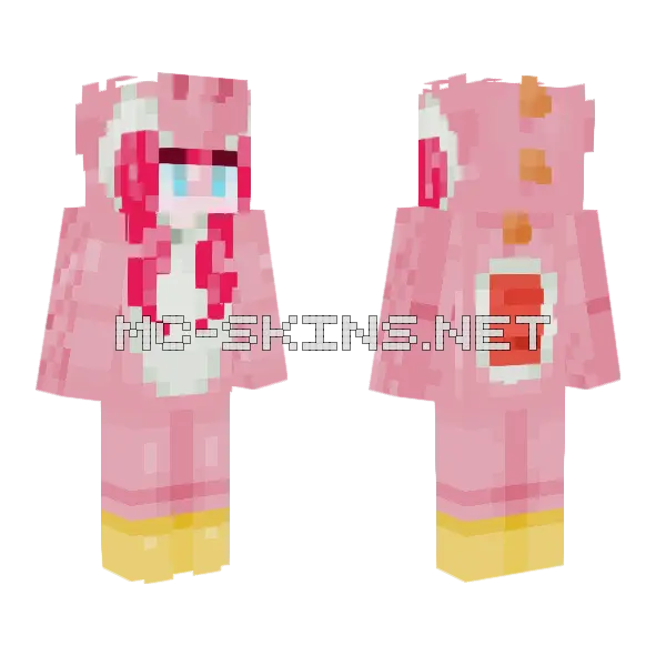 Yoshi Pink Hair Cosplay Minecraft skin, front and back